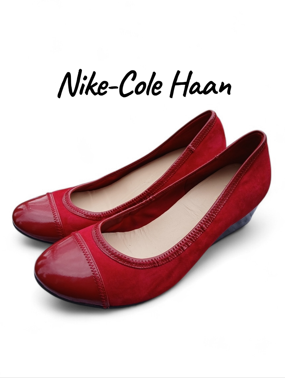 Nike-Cole Haan Red Suede & Patent Cap-Toe Ballet Flats